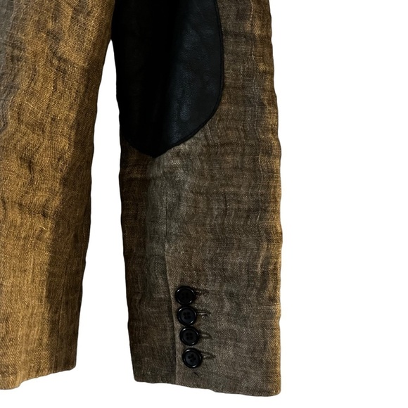 Heidi Merrick Blazer Notched Leather Lapel Elbow Patched Single Button Front 2 - Picture 7 of 10